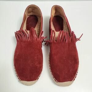Chloé Claret Suede Fringe Flat Espadrille Red US 7/EU 37 Nautical Resort Luxury